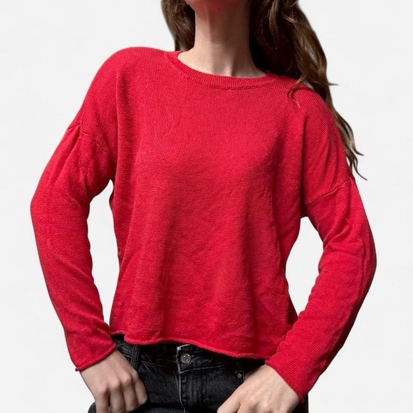 Eileen Fisher red linen cotton cord crewneck sweater - Picture 6 of 7